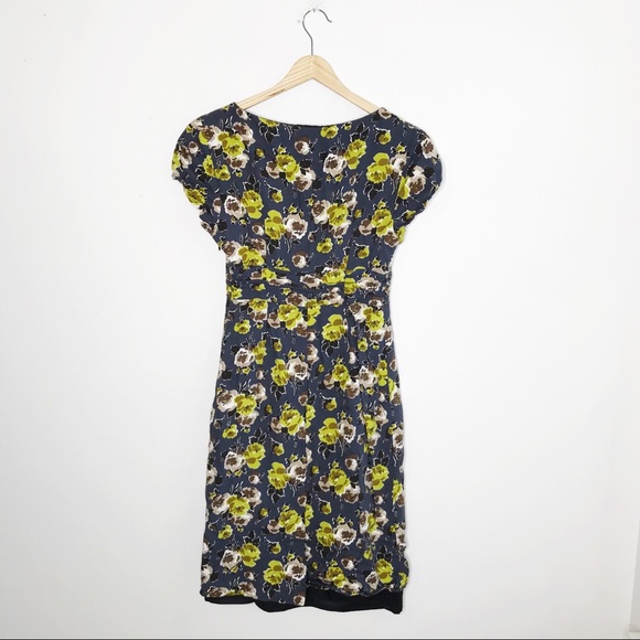 Boden Blue Floral Ruched Short Sleeve Dress 4US - Picture 3 of 9